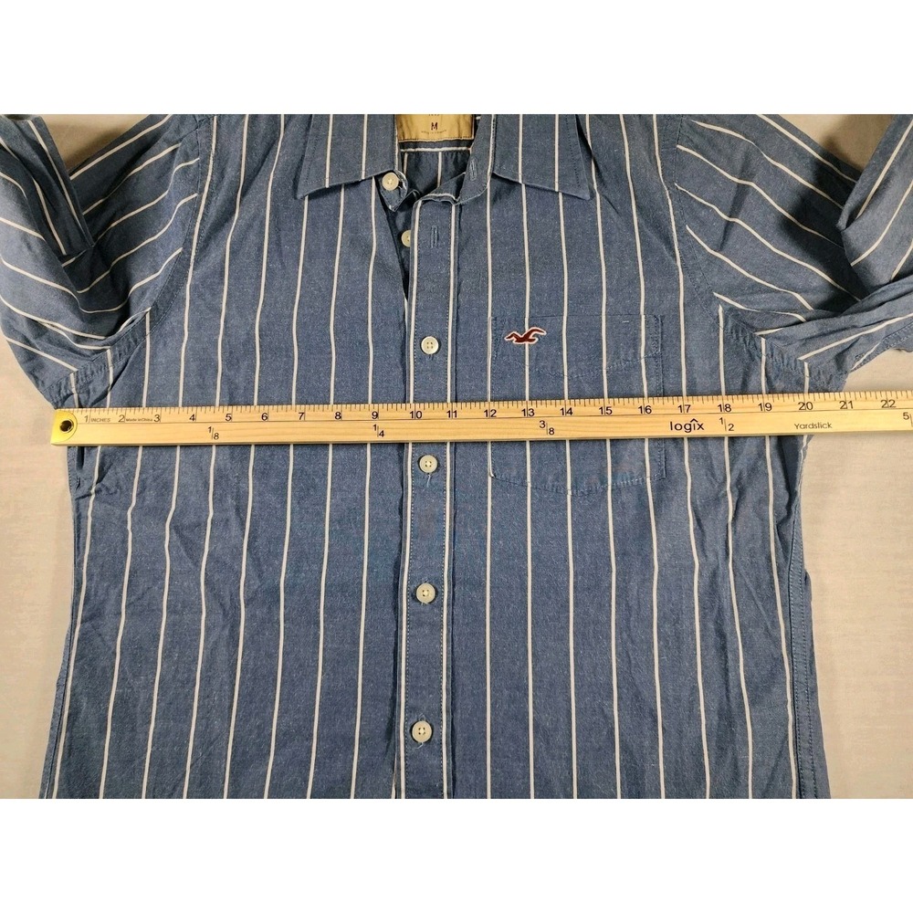 Hollister California Y2k Mens Blue‎ White Stripe Button Up Long Sleeve Shirt Med - Picture 3 of 10